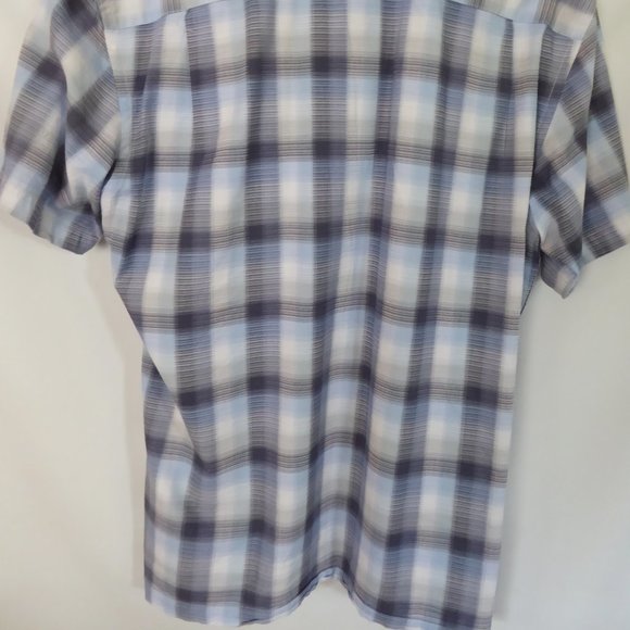 VAN HEUSEN MENS BLUE WHITE CHECKERED PATTERN PRINT SHIRT (PRE-OWNED) LARGE - Picture 7 of 7